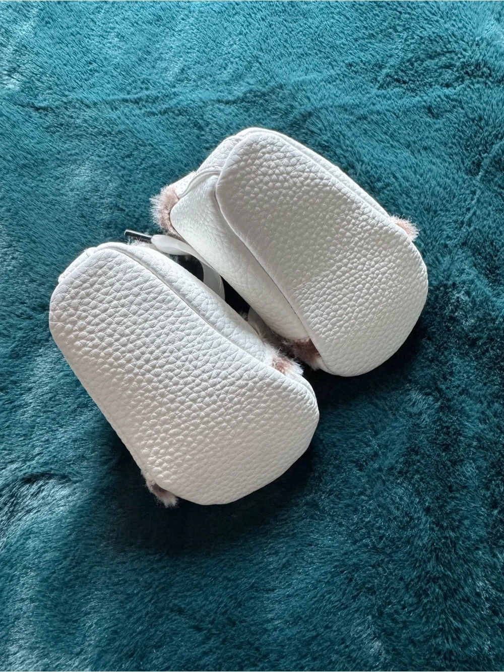 White Faux-Fur Trim Baby Moccasins with Bow